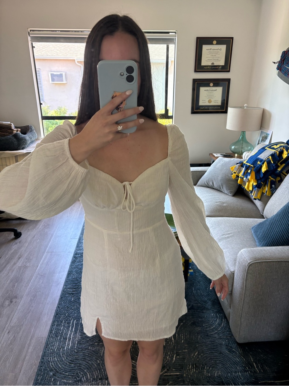 Princess Polly White Long Sleeve Mini Dress with Front Tie